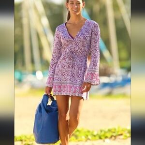 Athleta Purple Pink White Swim Cover-Up Size Medium